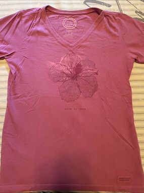 Life Is Good Women's V-Neck Tee - Mauve Pink Floral Graphic